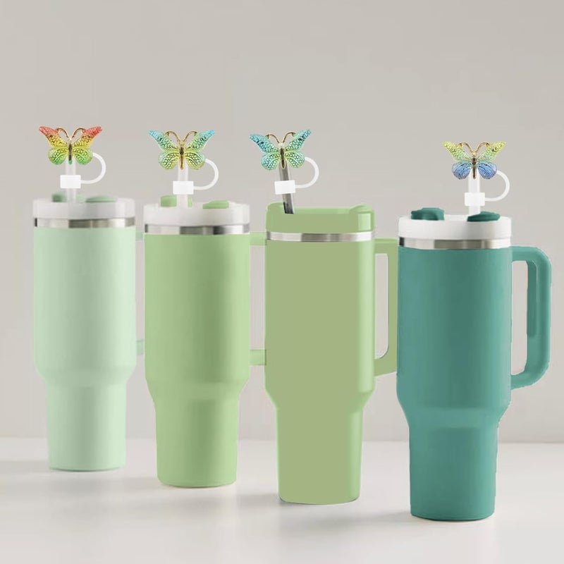 SEMATA 6PCS Cute Butterfly Straw Cover Cap for Stanley Cup Accessories,Bling Straw Toppers for Stanley Tumbler 40&30 oz,Reusable Straws Tips Protectors Compatible with 10mm Straws(Green) - Image 5